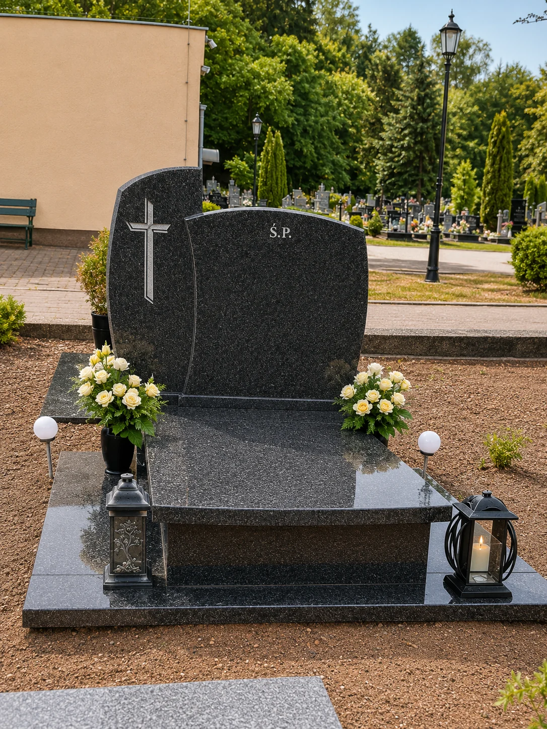 Czarny nagrobek granitowy z prostą elegancką tablicą
